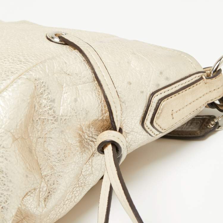 Pre Owned Coach Light Gold Leather Side String Shoulder Bag
