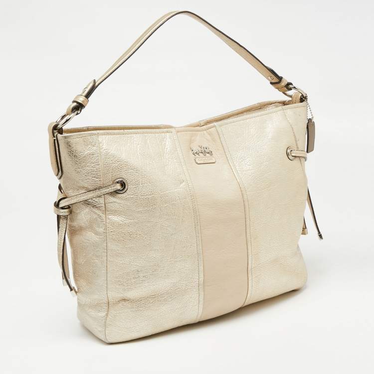 Pre Owned Coach Light Gold Leather Side String Shoulder Bag