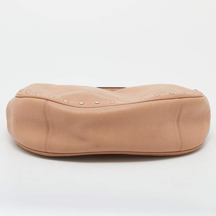 Pre Owned Coach Beige Grained Leather Hobo 