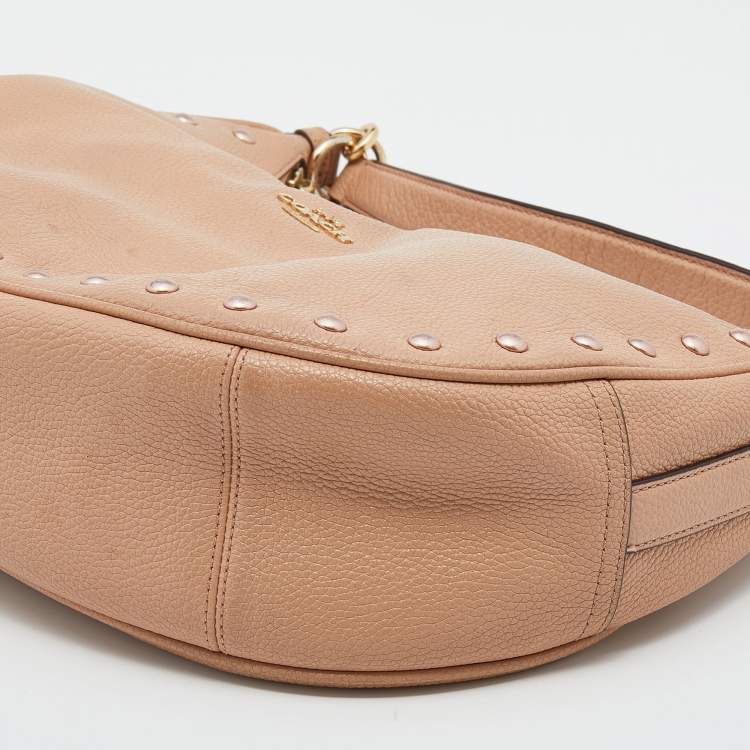 Pre Owned Coach Beige Grained Leather Hobo 