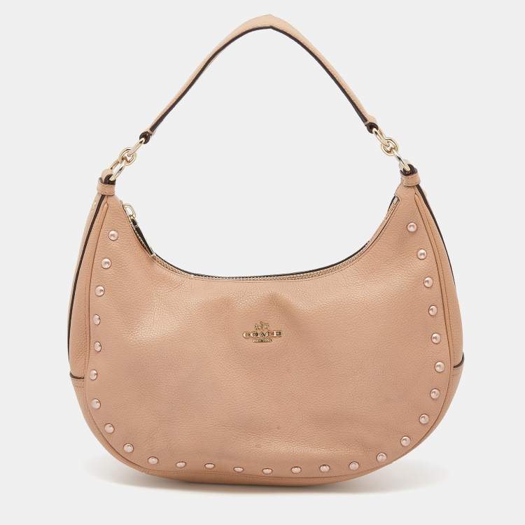 Pre Owned Coach Beige Grained Leather Hobo 