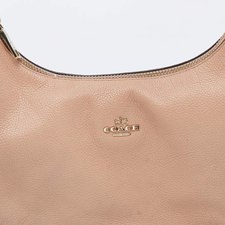 Pre Owned Coach Beige Grained Leather Hobo 