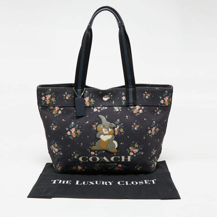 Pre Owned Coach x Disney Navy Blue Rose Bouquet Print and Thumper Canvas Tote