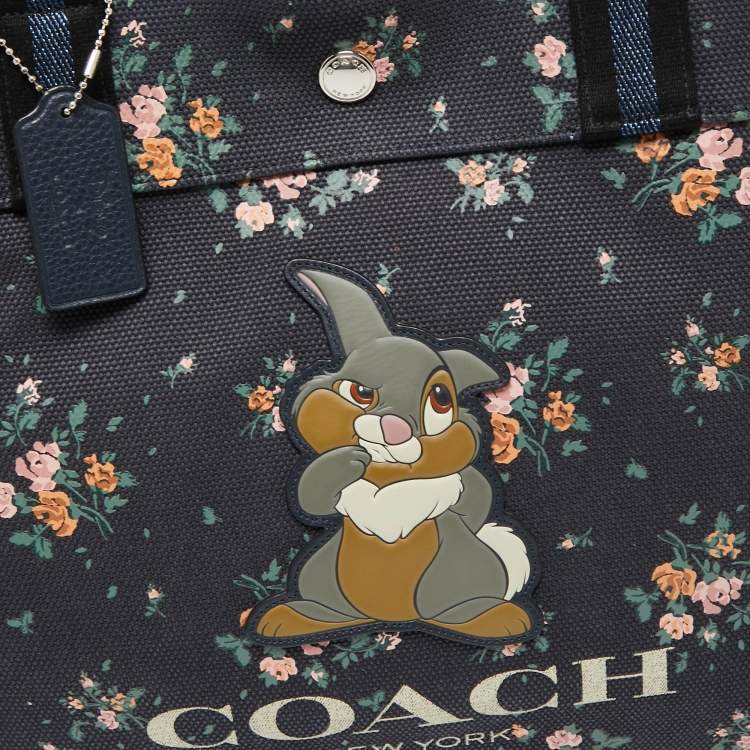 Pre Owned Coach x Disney Navy Blue Rose Bouquet Print and Thumper Canvas Tote