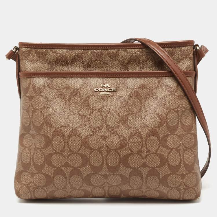 Pre Owned Coach Beige/Brown Signature Coated Canvas and Leather File Messenger Bag