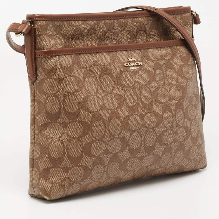 Pre Owned Coach Beige/Brown Signature Coated Canvas and Leather File Messenger Bag