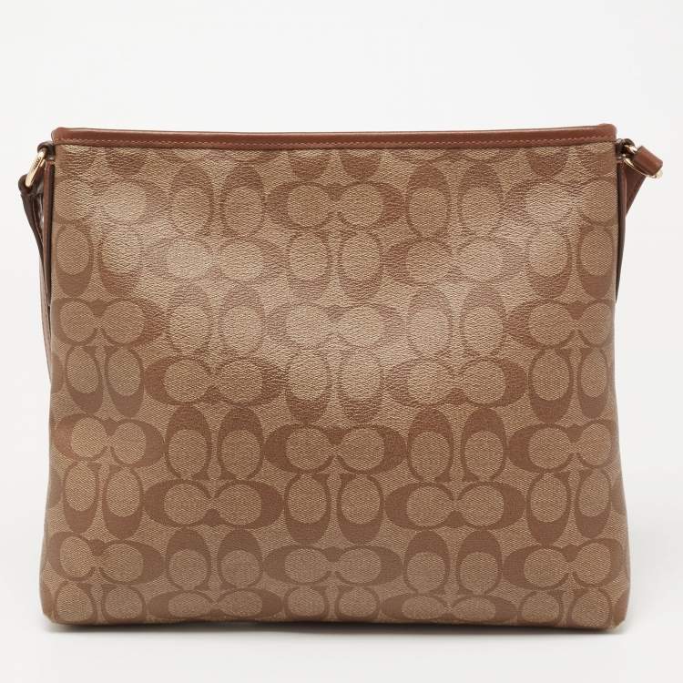 Pre Owned Coach Beige/Brown Signature Coated Canvas and Leather File Messenger Bag