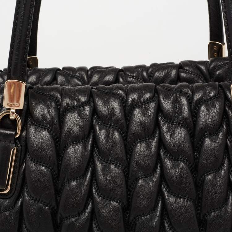 Pre Owned Coach Black Gathered Twist Leather East/West Madison Madeline Satchel