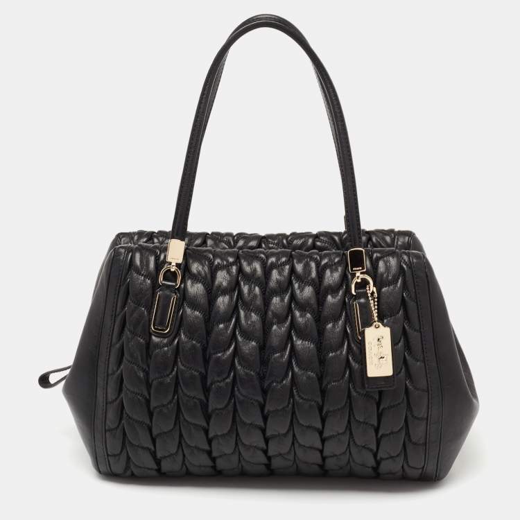 Pre Owned Coach Black Gathered Twist Leather East/West Madison Madeline Satchel