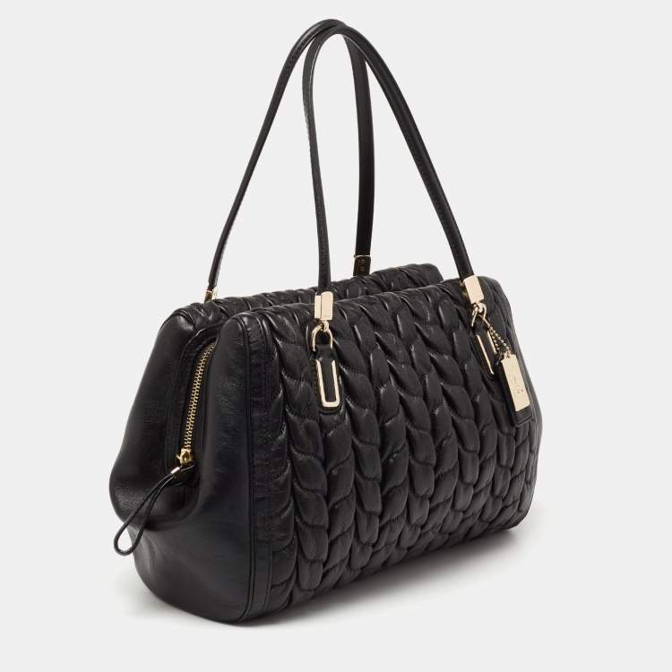 Pre Owned Coach Black Gathered Twist Leather East/West Madison Madeline Satchel