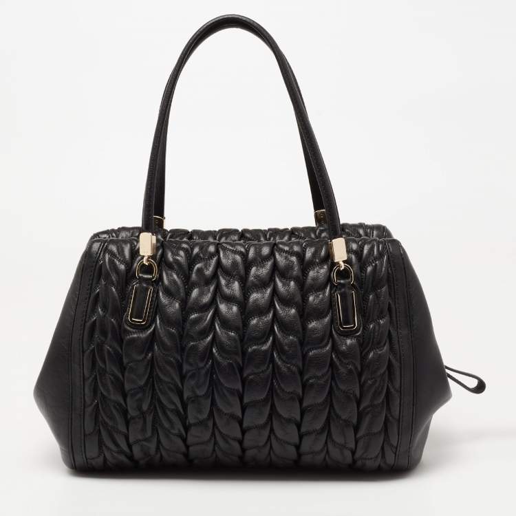 Pre Owned Coach Black Gathered Twist Leather East/West Madison Madeline Satchel