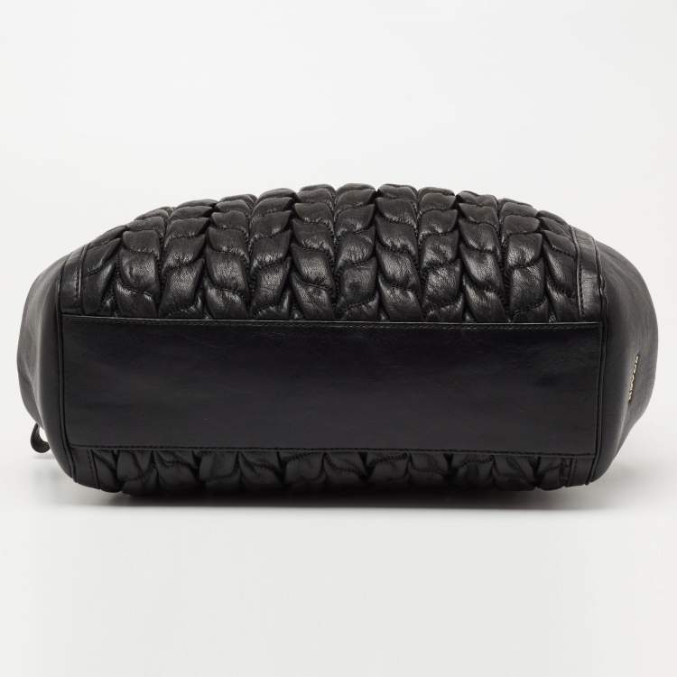 Pre Owned Coach Black Gathered Twist Leather East/West Madison Madeline Satchel