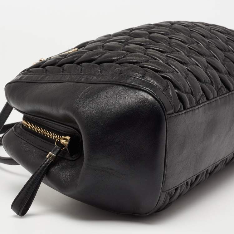 Pre Owned Coach Black Gathered Twist Leather East/West Madison Madeline Satchel