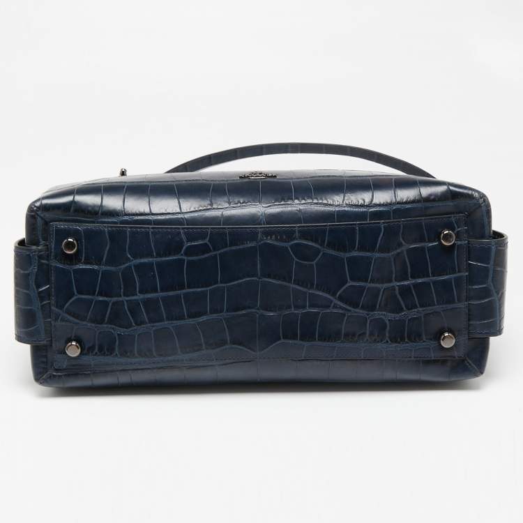 Pre Owned Coach Blue Croc Embossed Leather Large Christie Carryall Satchel  