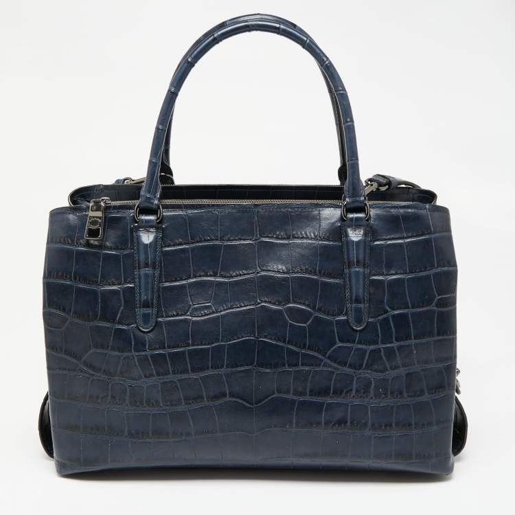 Pre Owned Coach Blue Croc Embossed Leather Large Christie Carryall Satchel  