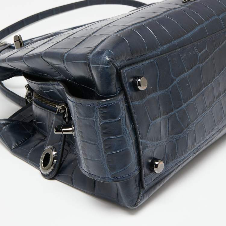 Pre Owned Coach Blue Croc Embossed Leather Large Christie Carryall Satchel  
