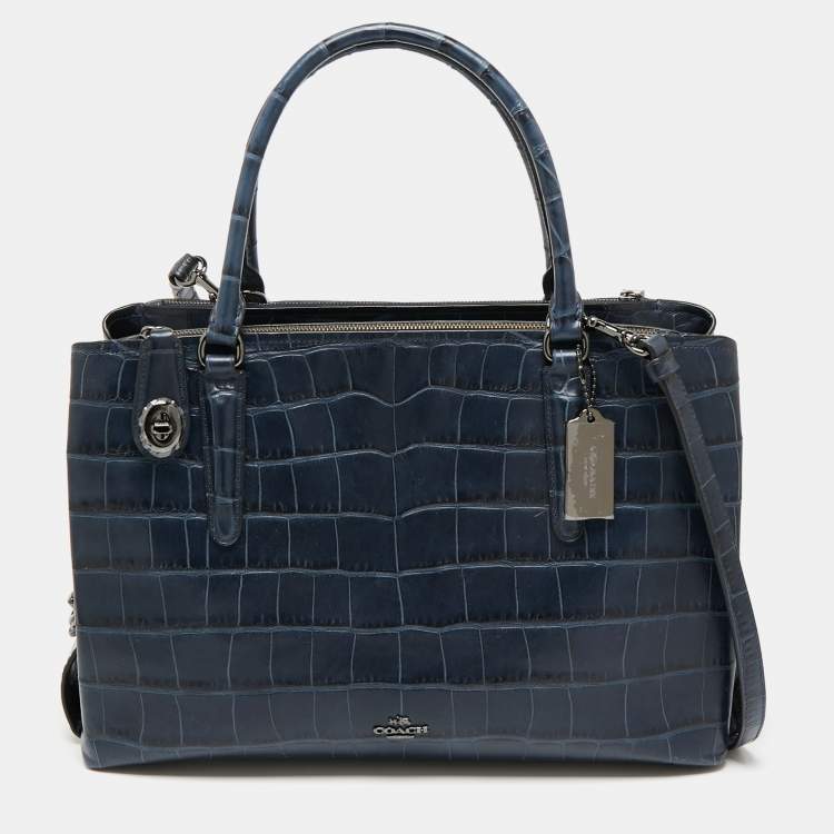 Italian Genuine Leather Croc Embossed Satchel Handbag Dark Blue – Made –  DumasvilleBoutique