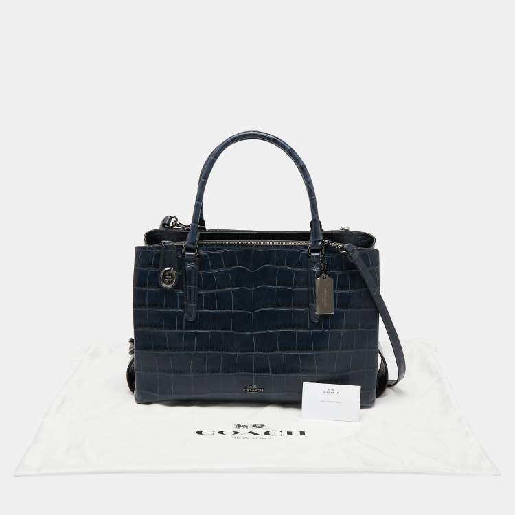 Pre Owned Coach Blue Croc Embossed Leather Large Christie Carryall Satchel  