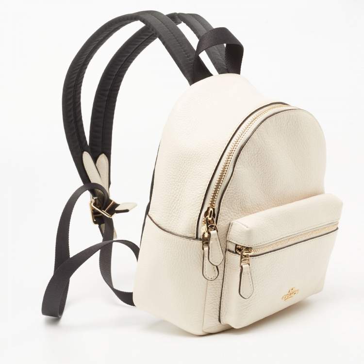 Pre Owned Coach Off White/Black Leather and Nylon Mini Charlie Backpack  