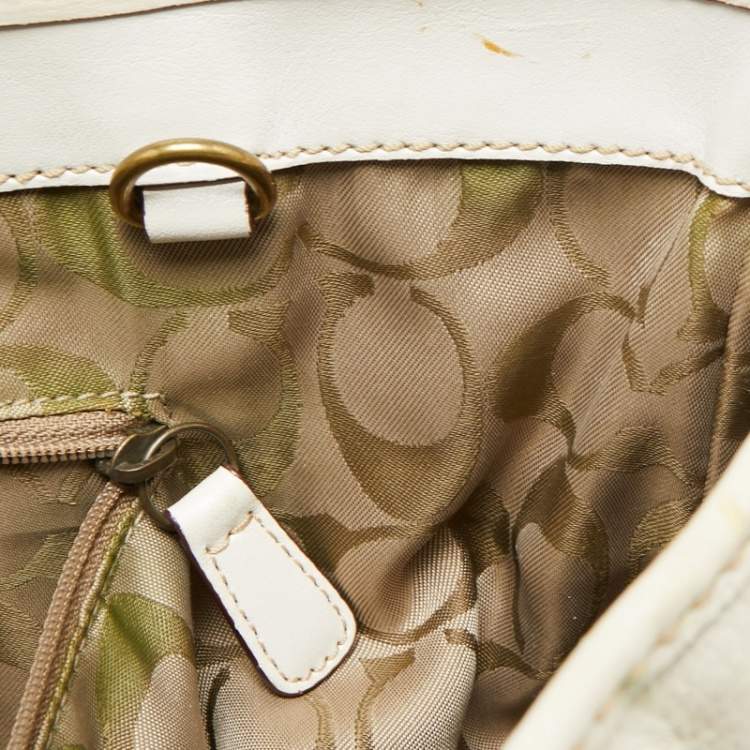 Pre Owned Coach White/Cream Woven Straw and Leather Legacy Buckle Tote