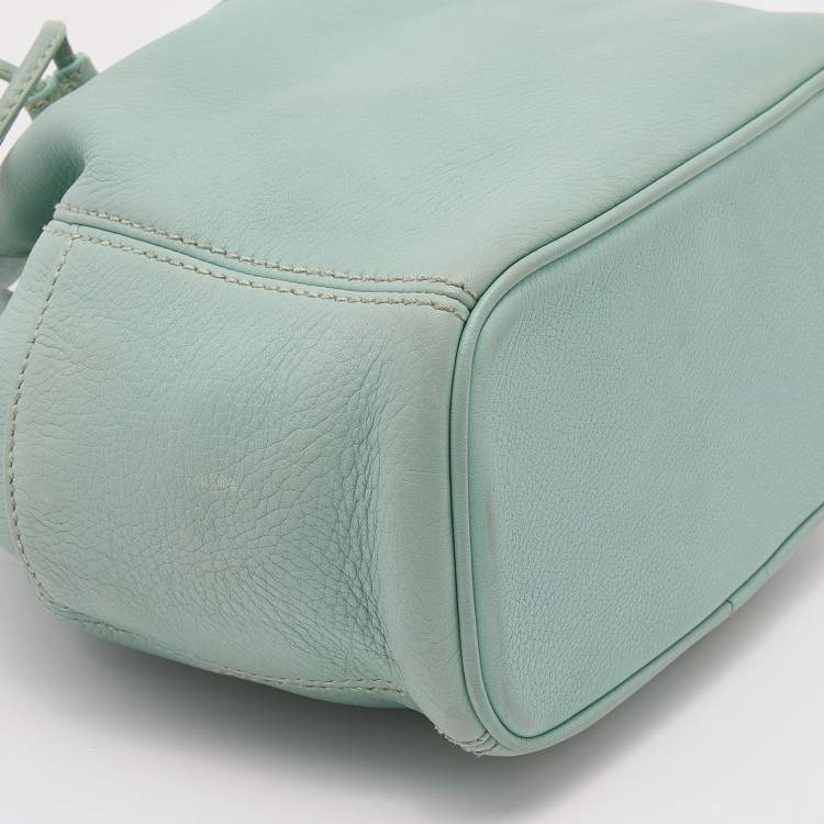 Pre Owned Coach Blue Pebbled Leather Drawstring Bucket Bag