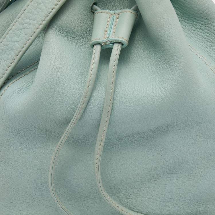 Pre Owned Coach Blue Pebbled Leather Drawstring Bucket Bag