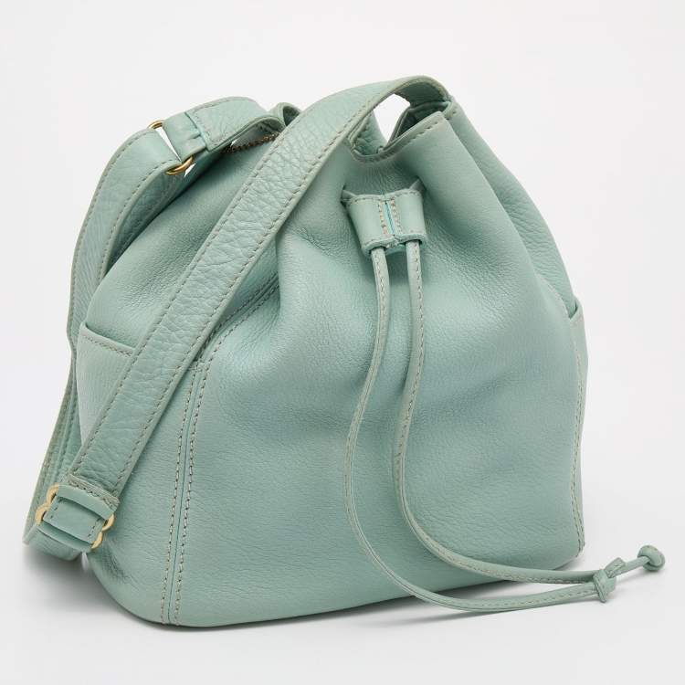 Pre Owned Coach Blue Pebbled Leather Drawstring Bucket Bag