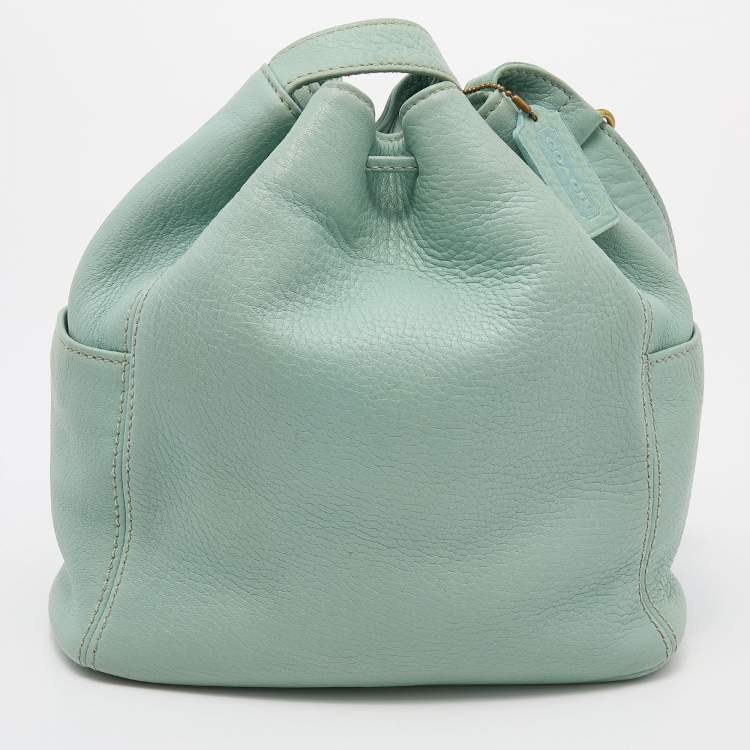Pre Owned Coach Blue Pebbled Leather Drawstring Bucket Bag