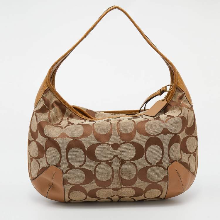 Pre Owned Coach Beige/Brown Signature Canvas And Leather Hobo