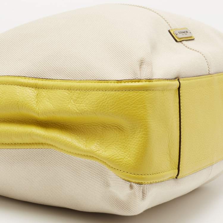 Pre Owned Coach Lime Green/Beige Canvas and Leather Avery Hobo