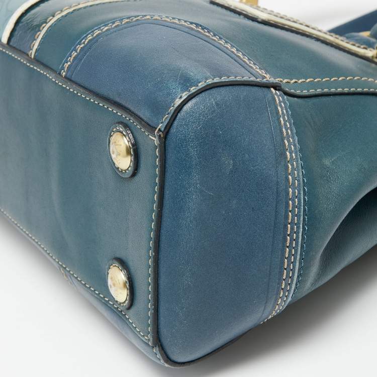 مملوكة مسبقًا Coach Teal Signature Patent and Leather Hampton Tote