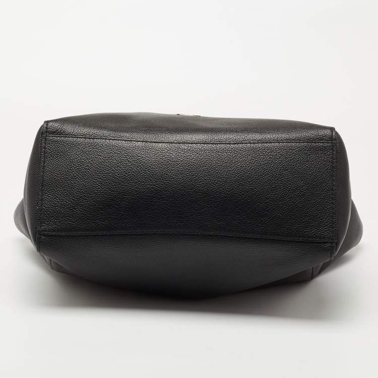 Pre Owned Coach Black Leather Turnlock Chain Tote
