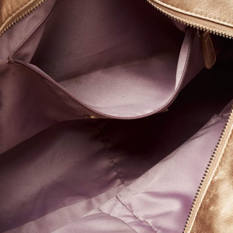 Pre Owned Coach Gold Signature Embossed Leather East West Gallery Tote