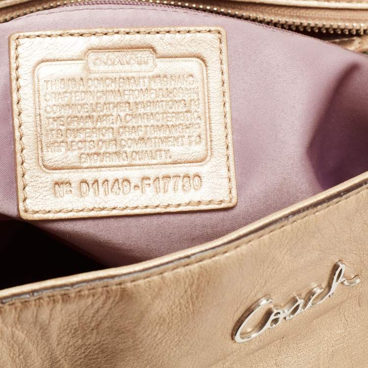 Pre Owned Coach Gold Signature Embossed Leather East West Gallery Tote