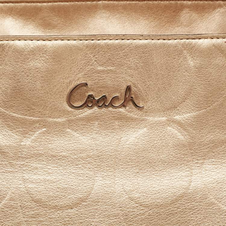 Pre Owned Coach Gold Signature Embossed Leather East West Gallery Tote