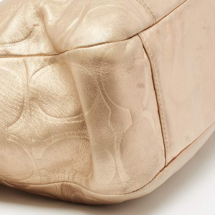 Pre Owned Coach Gold Signature Embossed Leather East West Gallery Tote