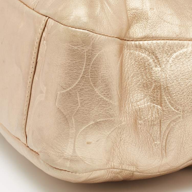 Pre Owned Coach Gold Signature Embossed Leather East West Gallery Tote