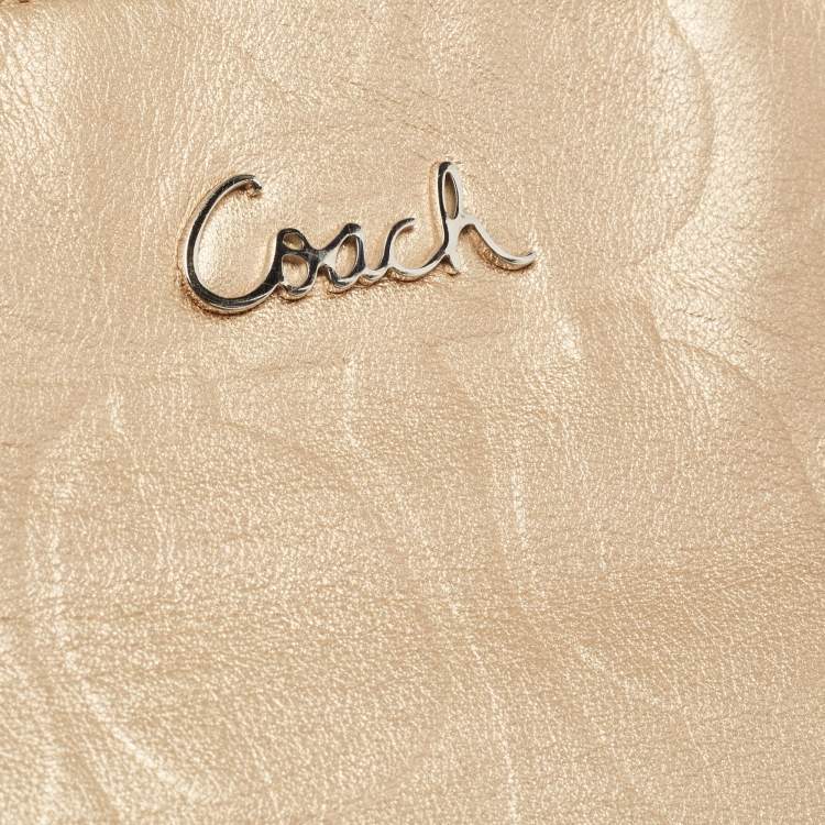 Pre Owned Coach Gold Signature Embossed Leather East West Gallery Tote