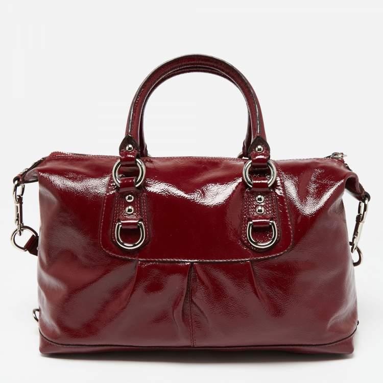 Pre Owned Coach Maroon Patent Leather Ashley Satchel