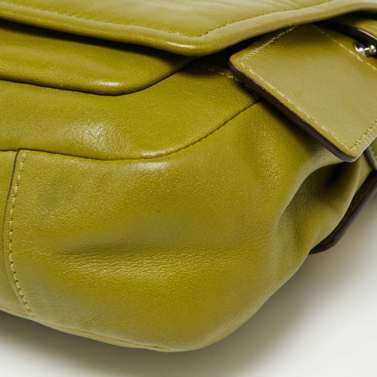 Pre Owned Coach Green Leather Turn-lock Flap Chain Shoulder Bag