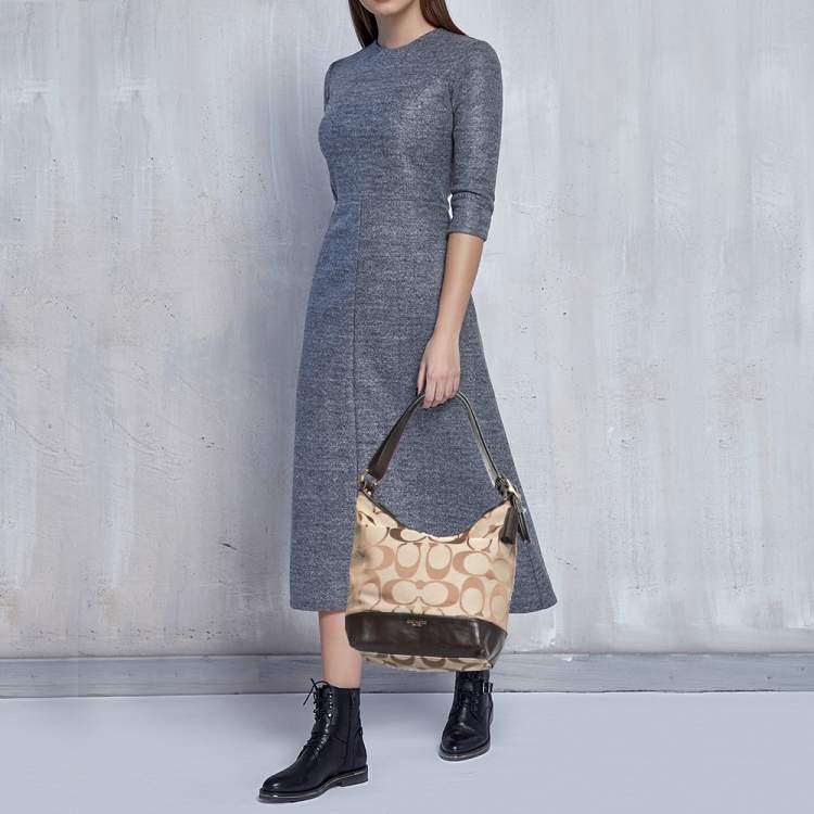 Pre Owned Coach Beige/Dark Brown Signature Canvas And Leather Legacy Hobo