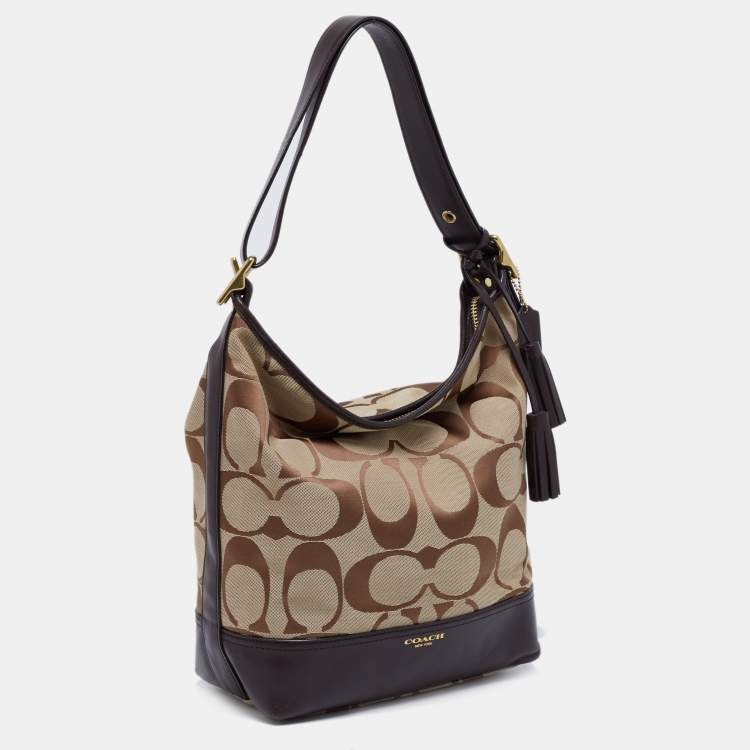 Pre Owned Coach Beige/Dark Brown Signature Canvas And Leather Legacy Hobo