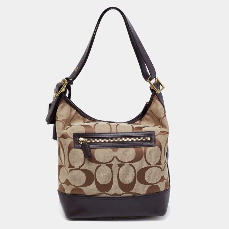 Pre Owned Coach Beige/Dark Brown Signature Canvas And Leather Legacy Hobo