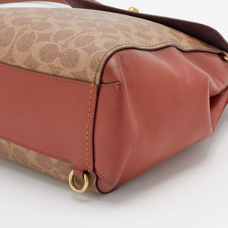 Pre Owned Coach Beige/Brown Signature Coated Canvas and Leather Parker Backpack 