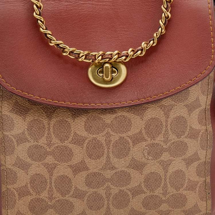 Pre Owned Coach Beige/Brown Signature Coated Canvas and Leather Parker Backpack 