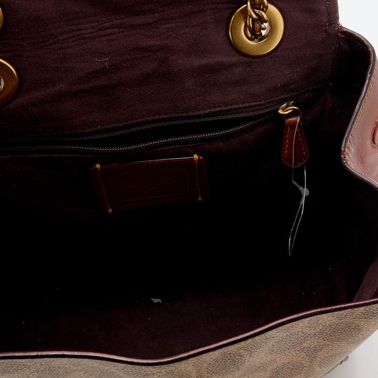 Pre Owned Coach Beige/Brown Signature Coated Canvas and Leather Parker Backpack 