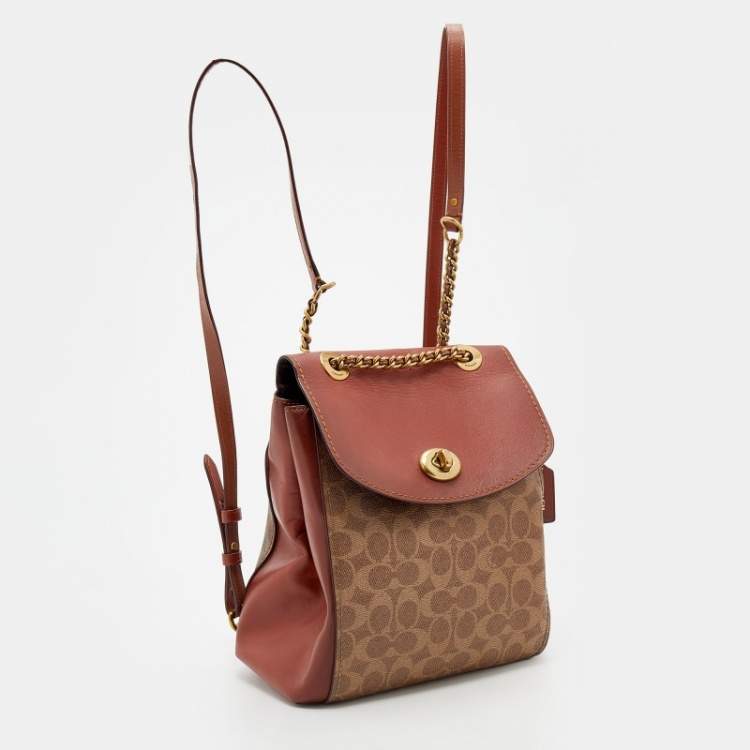 Pre Owned Coach Beige/Brown Signature Coated Canvas and Leather Parker Backpack 
