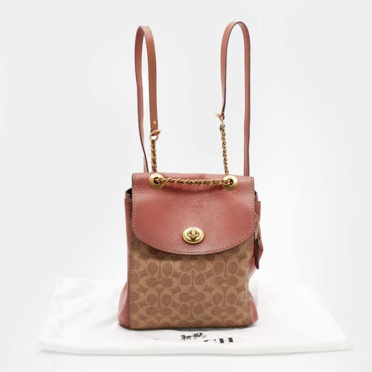 Pre Owned Coach Beige/Brown Signature Coated Canvas and Leather Parker Backpack 