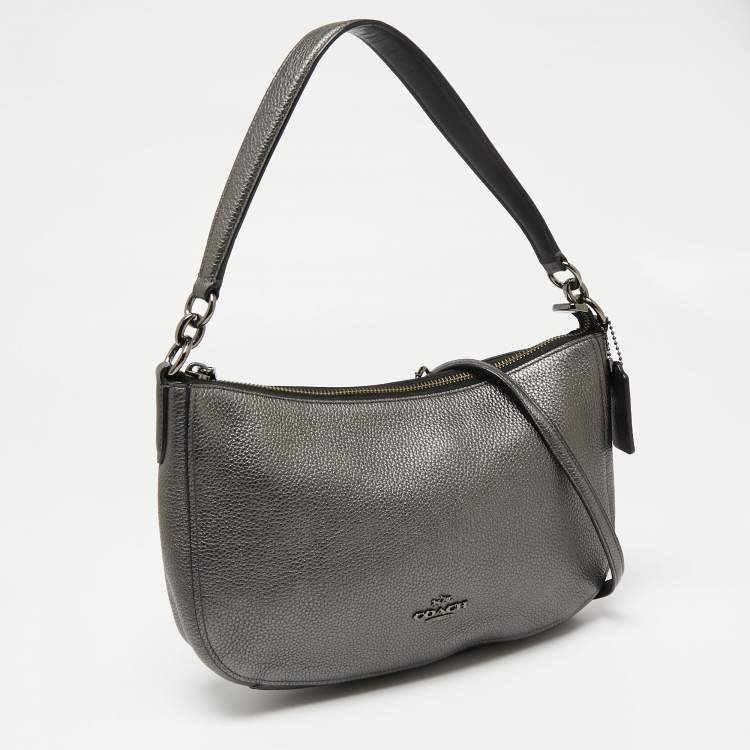 Pre Owned Coach Metallic Grey Leather Chelsea Shoulder Bag