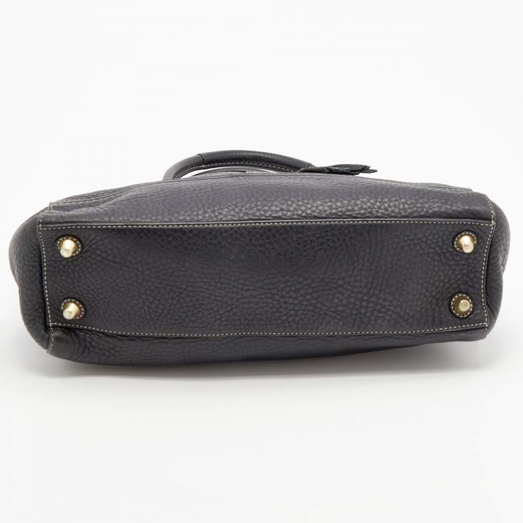 Pre Owned Coach Black Grained Leather Hampton Tote